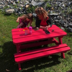 Kids picnic table being used
