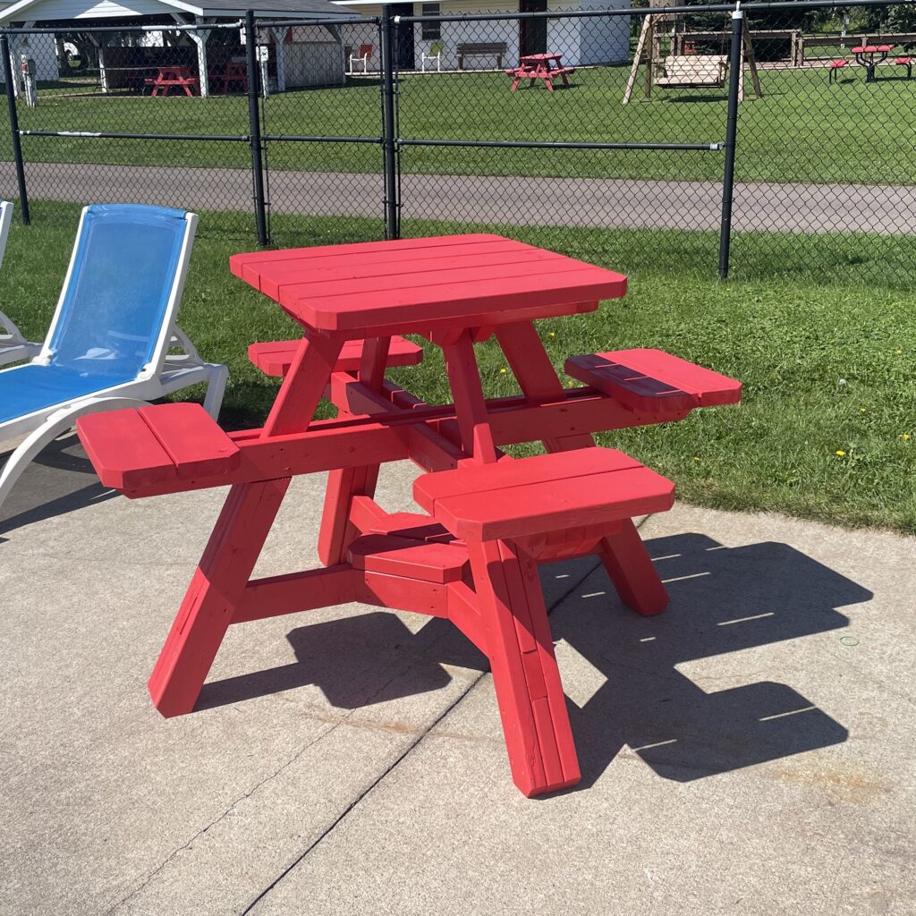 Pub style picnic table painted red