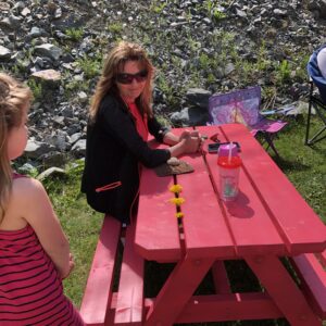 Kids picnic table being used